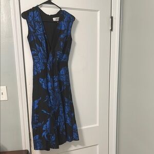 Badgley Mischka Black and Blue Floral Midi Dress